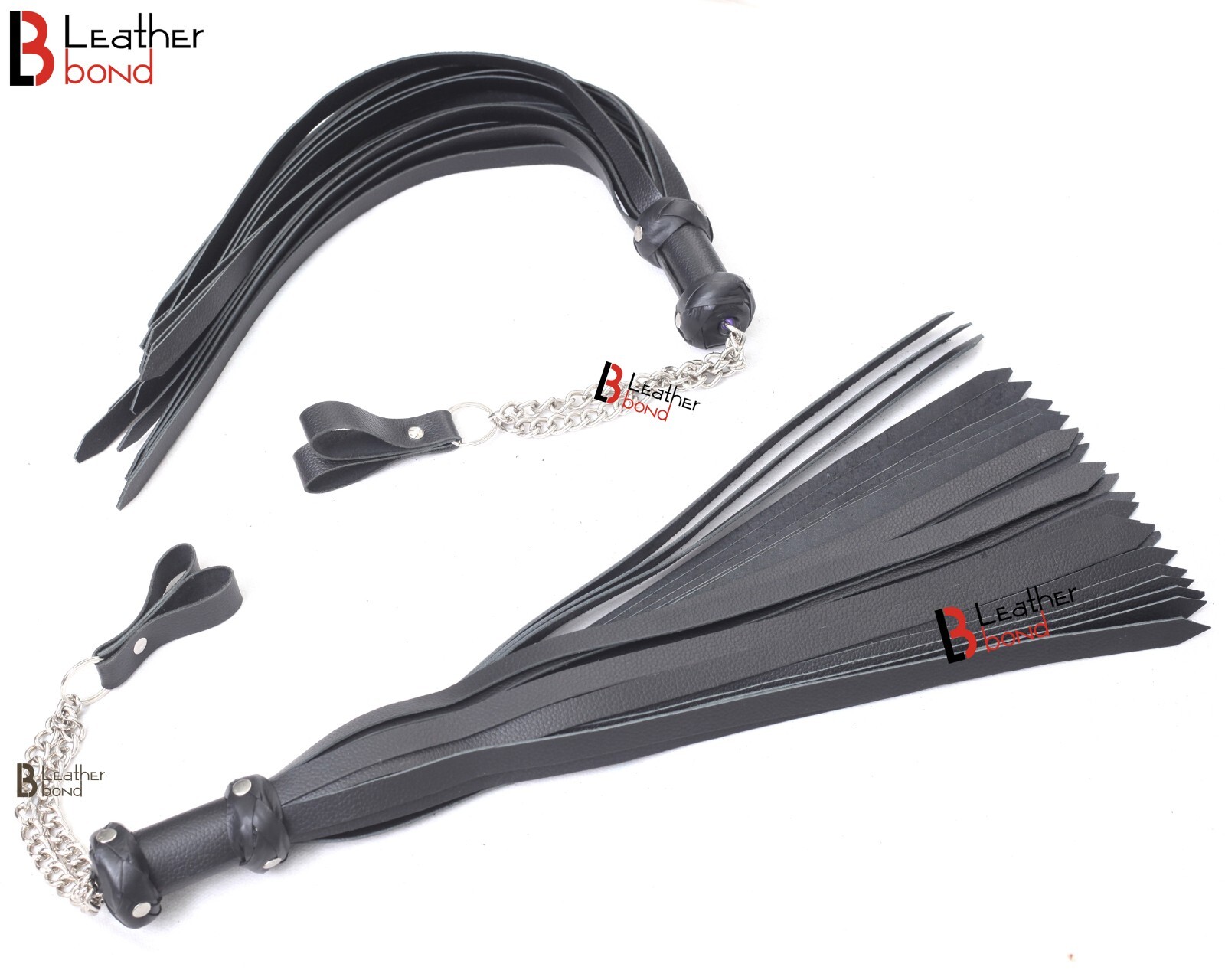 Cowhide Leather Finger Flogger 25 Falls  Black Florentine Flog whip Pair