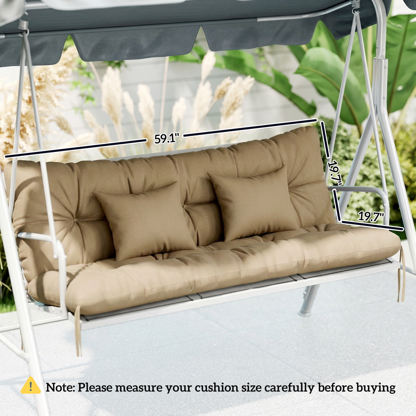 Indoor Outdoor Chair Cushions with Back, Pillows, Ties, for Garden, khaki