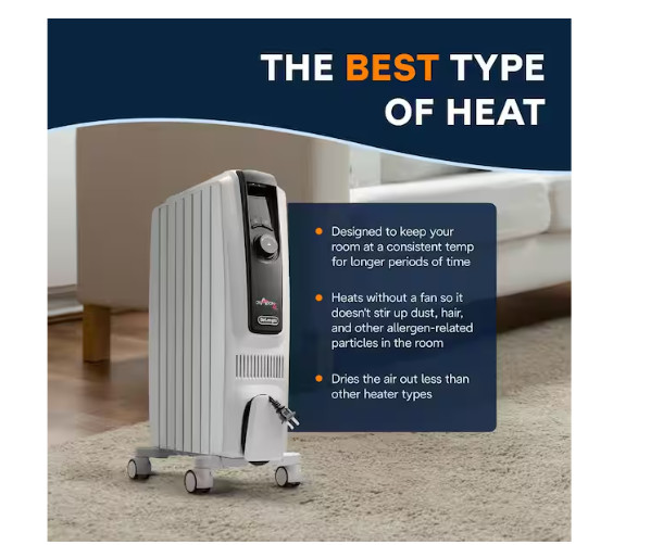 DeLonghi 1500W 5120 BTU Electric Oil Filled Radiator - White (TRD50615E)