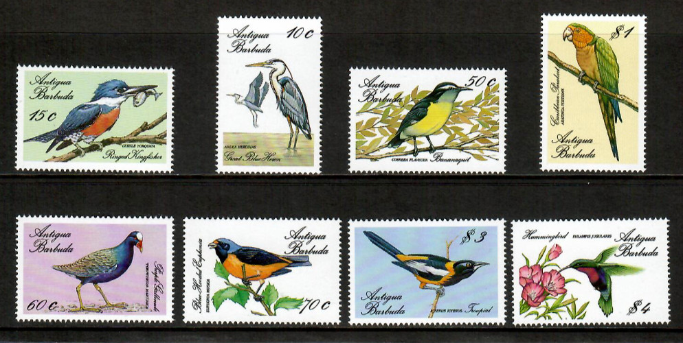 Antigua 1988 - Tropical Birds - Set of 8 Stamps - Scott #1073-80 - MNH
