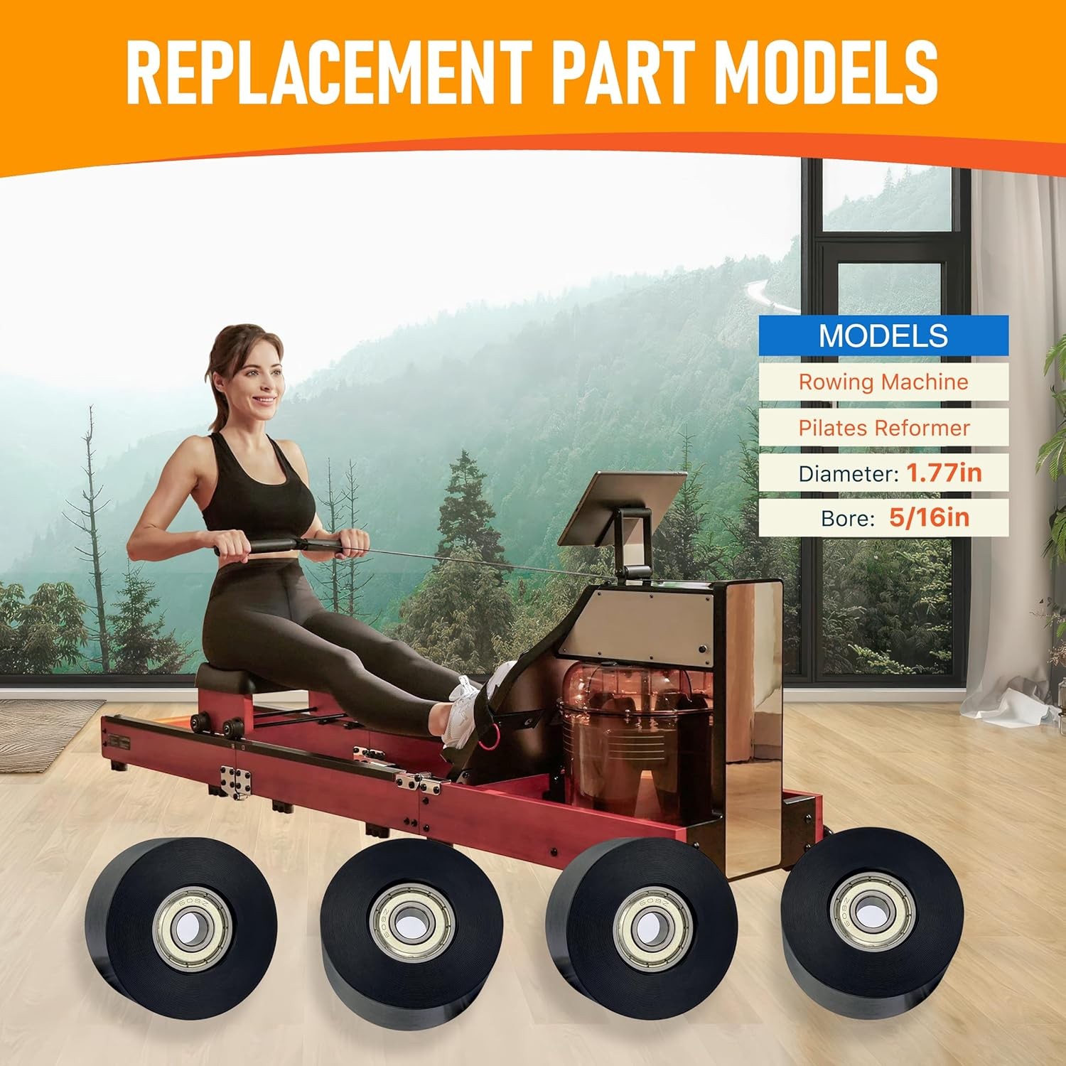 Upgraded Machined Wheels/Rollers Compatible with Rowing Machine,Water Rower Seat