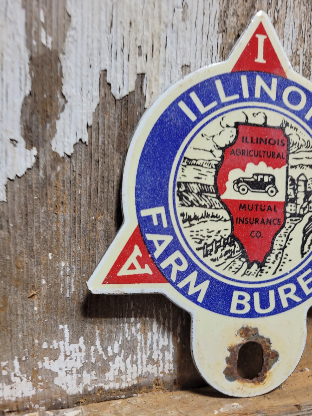 VINTAGE FARM BUREAU PORCELAIN SIGN OLD ILLINOIS FARMING FARMER FARM TAG TOPPER