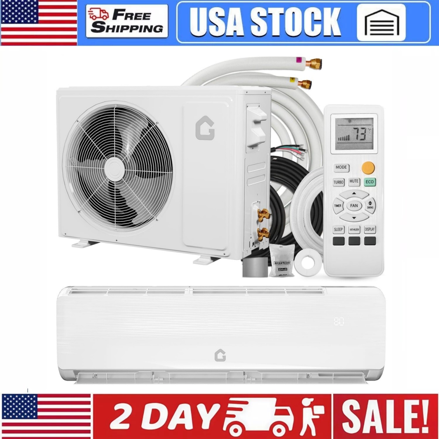 18000 BTU Mini Split Air Conditioner & Heater Pump System 19 SEER2 Ductless 230V