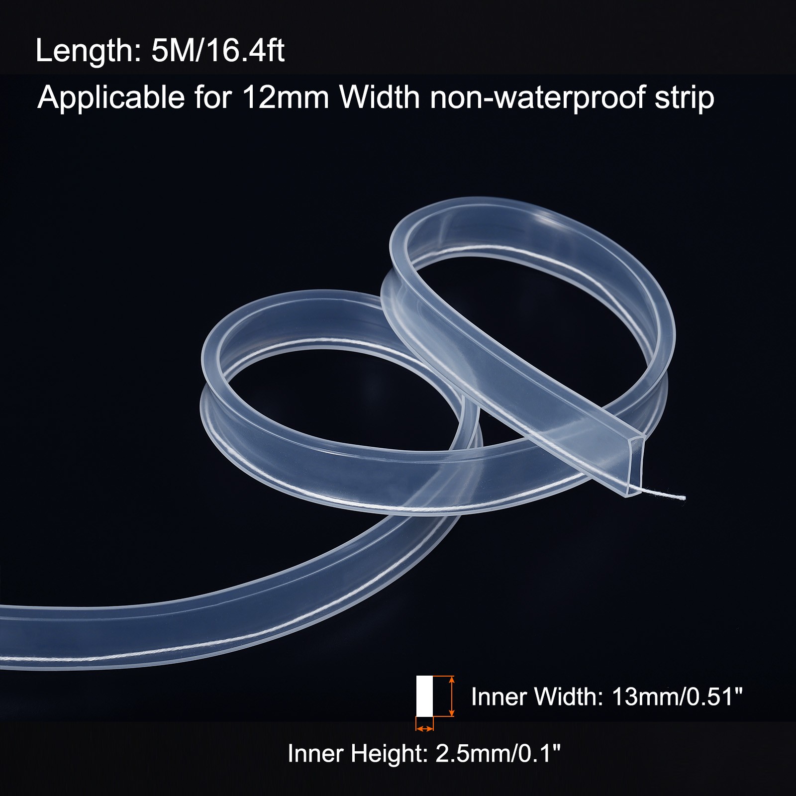 16.4ft Silicone Tube Sleeve Flat Flexible IP67 Waterproof Protection Cover Fit