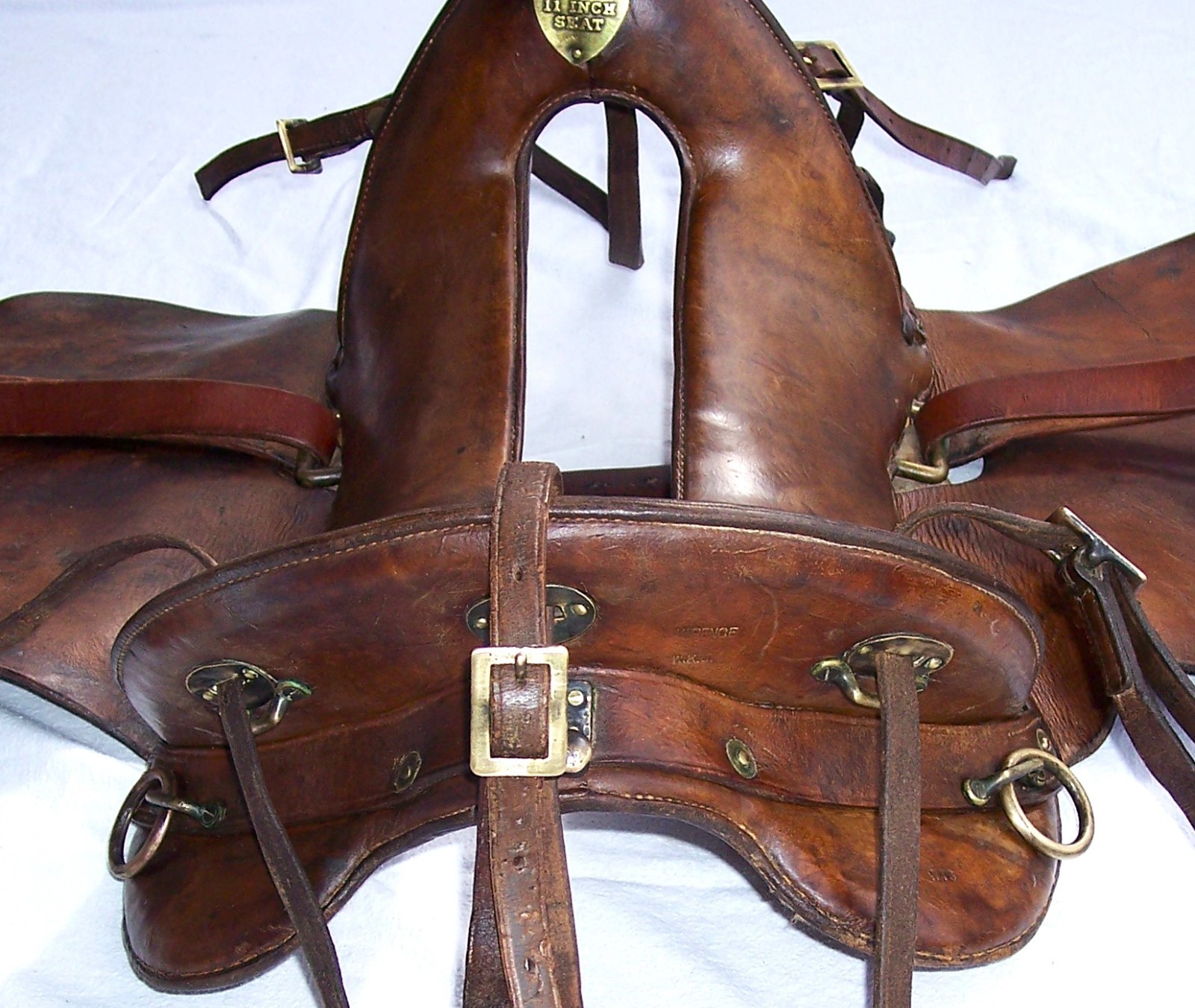 Antique US Cavalry Saddle Brass US Conchos Military McClellan 11" Seat Marked