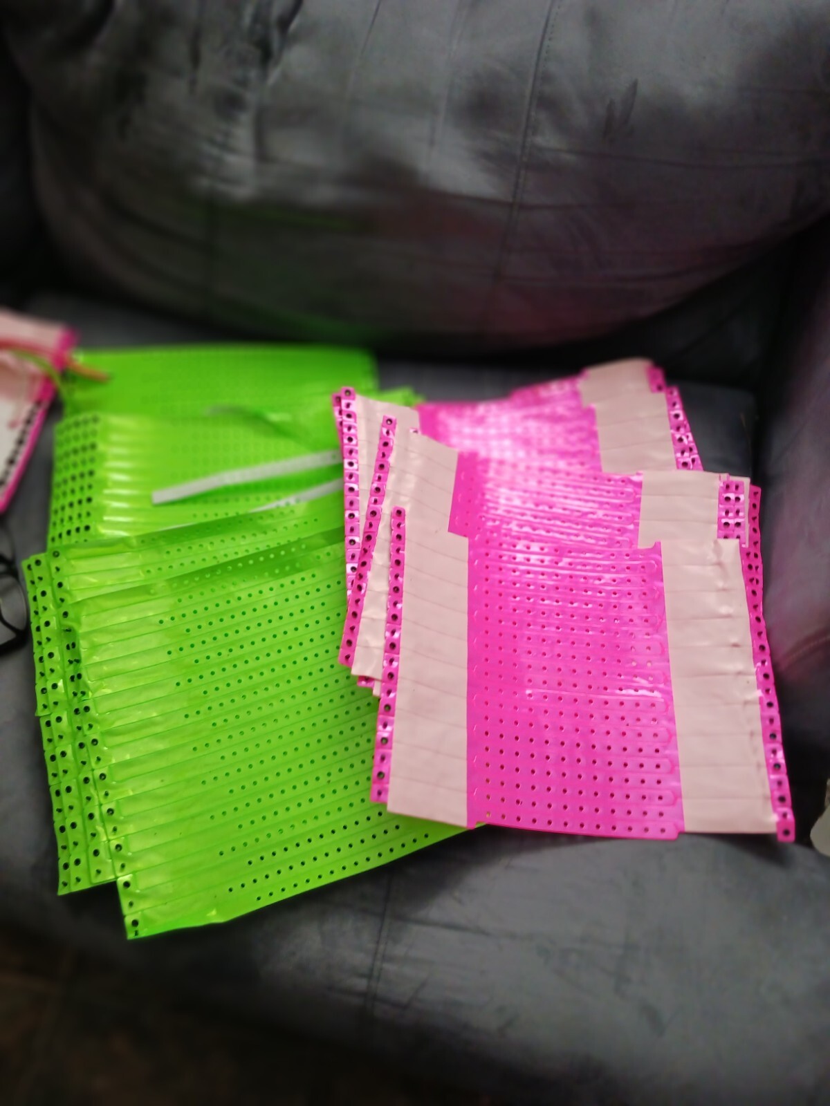 Wristbands Security L-Shape Vinyl (Plastic) bands neon pink or Green 20 qty. Pkt