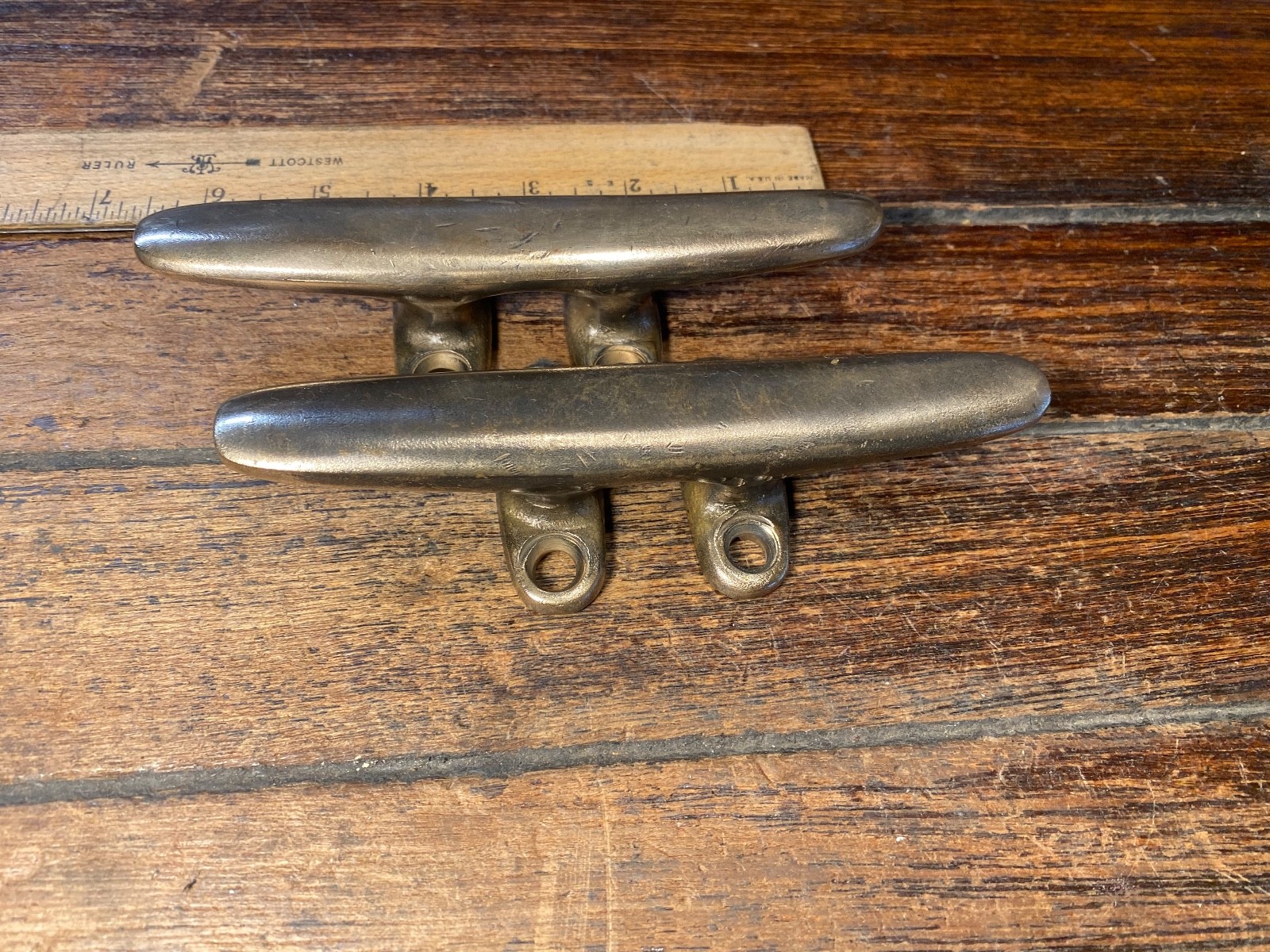 PAIR OF VINTAGE CAST POLISHED **SOLID** BRONZE 6" CLEATS