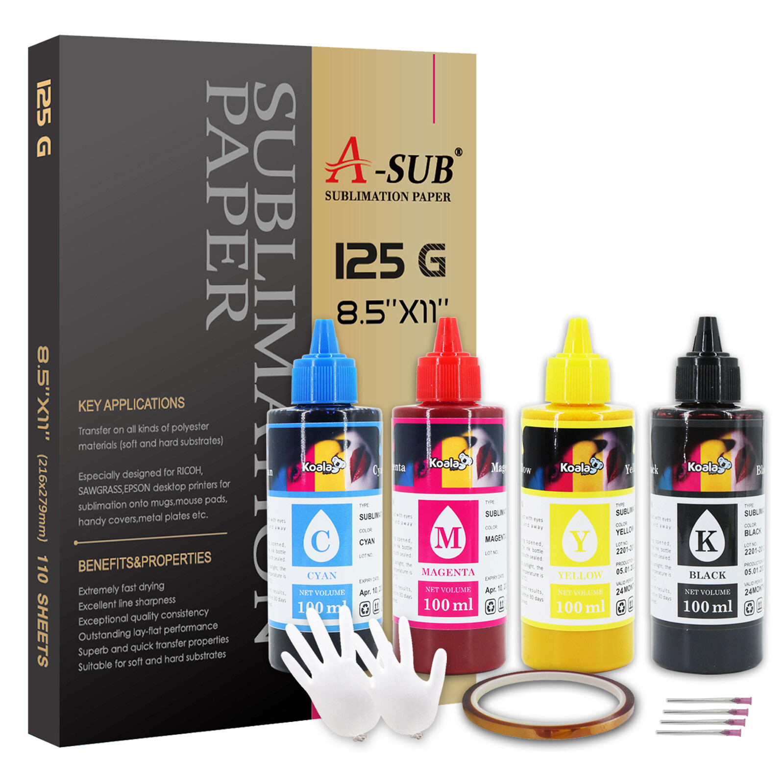 Bundle Kit 125g A-SUB Sublimation Paper 8.5x11 + Koala Sublimation Ink Inkjet