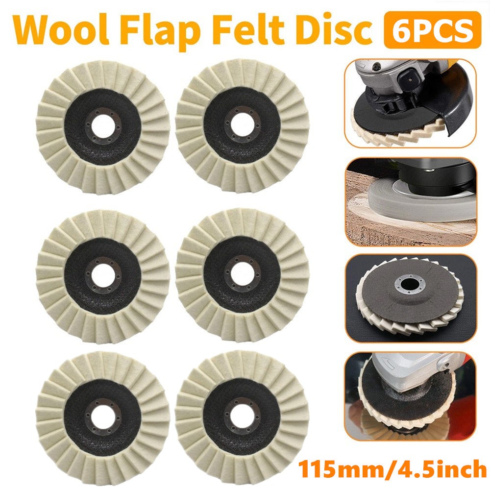 6PCS Wool Polishing Wheel Buffing Pads Flap Disc For Metal Wood Angle Grinder