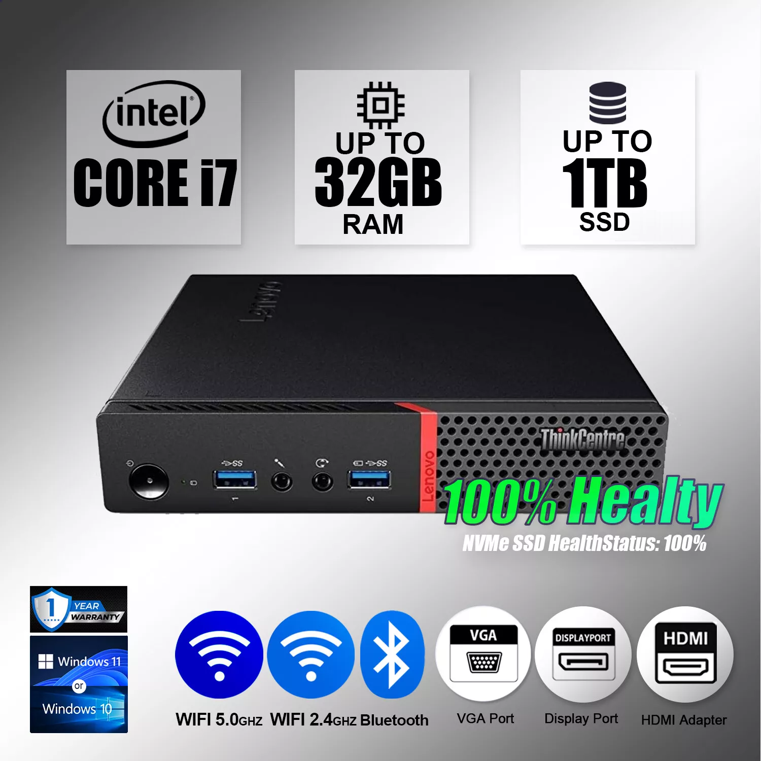 Lenovo Micro Desktop Computer PC i7, up to 32GB RAM 1TB SSD, Windows 11/10 WiFi
