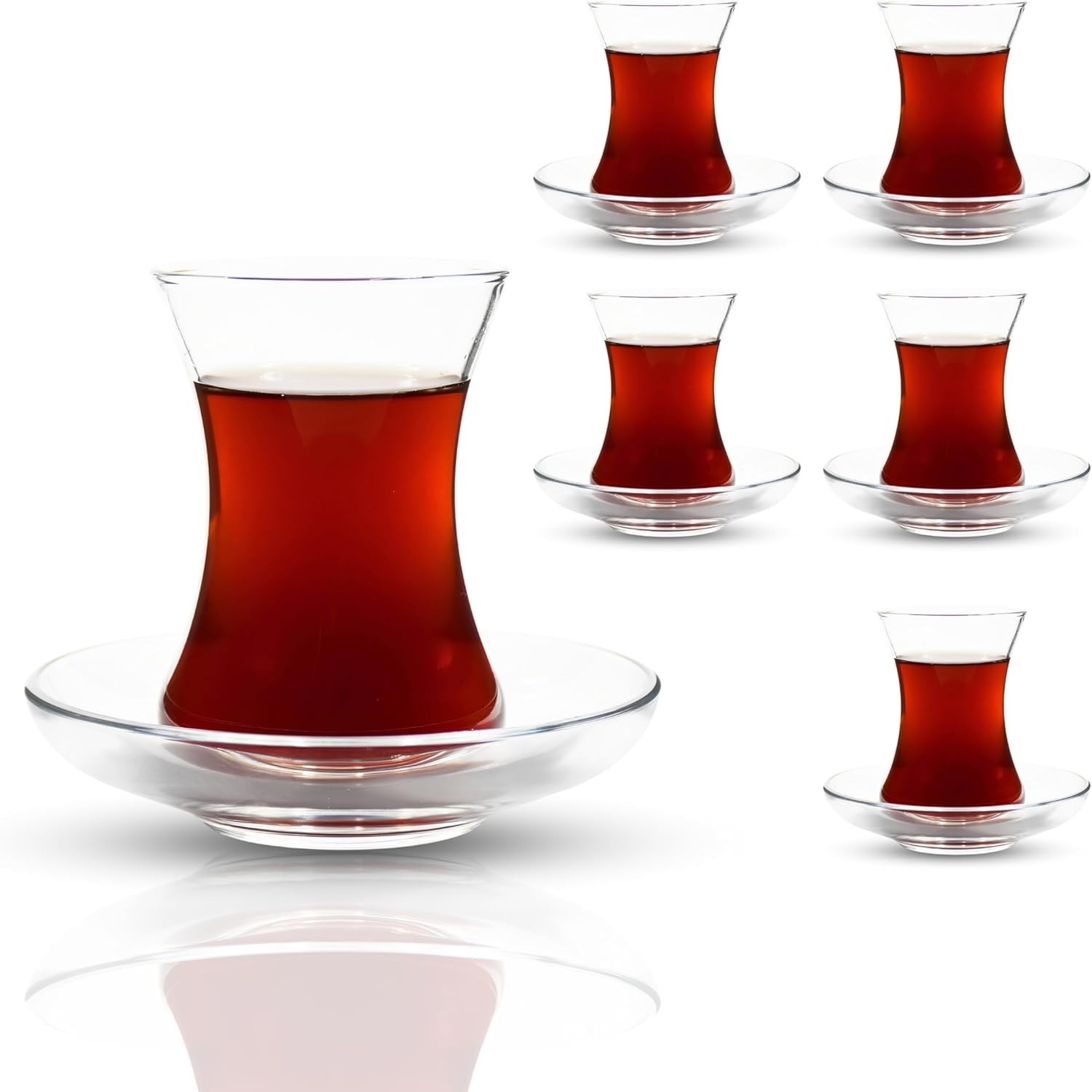 Turkish Tea Glass 12 pc Set Slim Waist Design Thick Sole