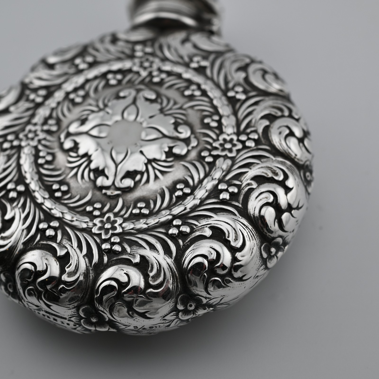 RARE Sterling Silver Tiffany & Co. Flask Aesthetic ornate scroll c1890 ~3/4 Gill