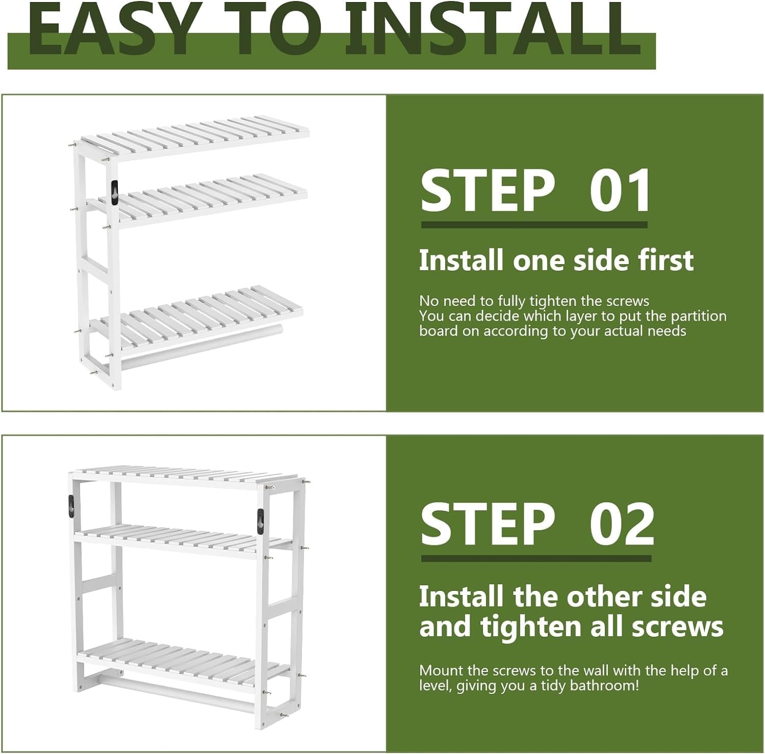 Over The Toilet Storage Bathroom Shelves Wall Mounted 3 Tier Space Saver Corner