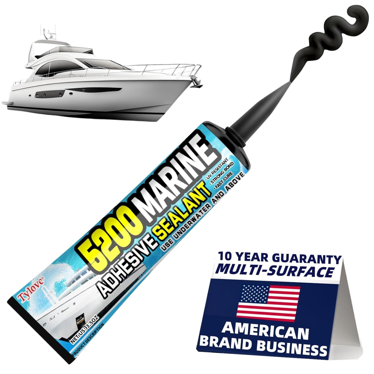 [Black] 3Oz Marine Adhesive Sealant 5200 Fast Cure - Permanent, Watertight Bondi