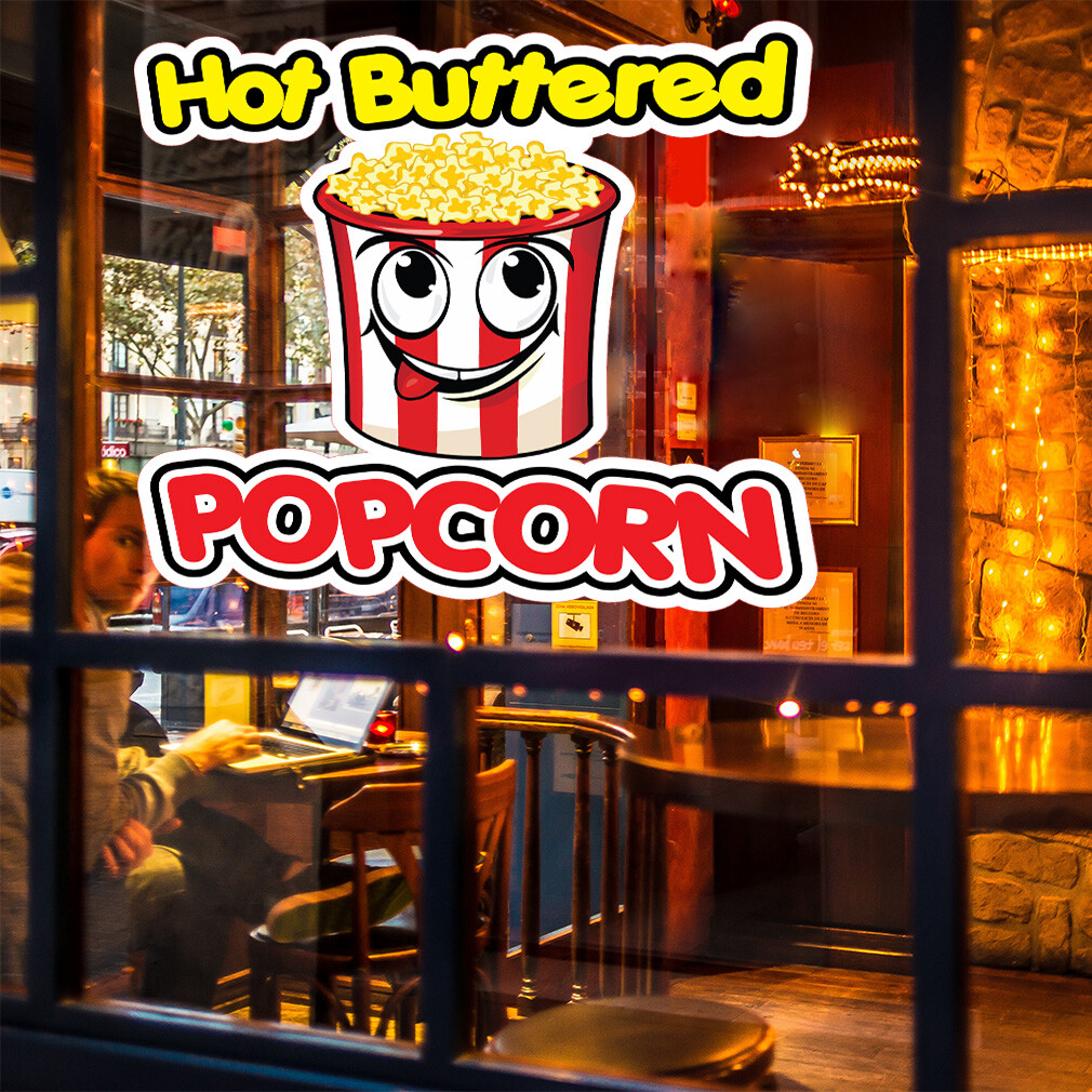 Food Truck Decals Hot Buttered Popcorn Restaurant & Food Concession Sign Red