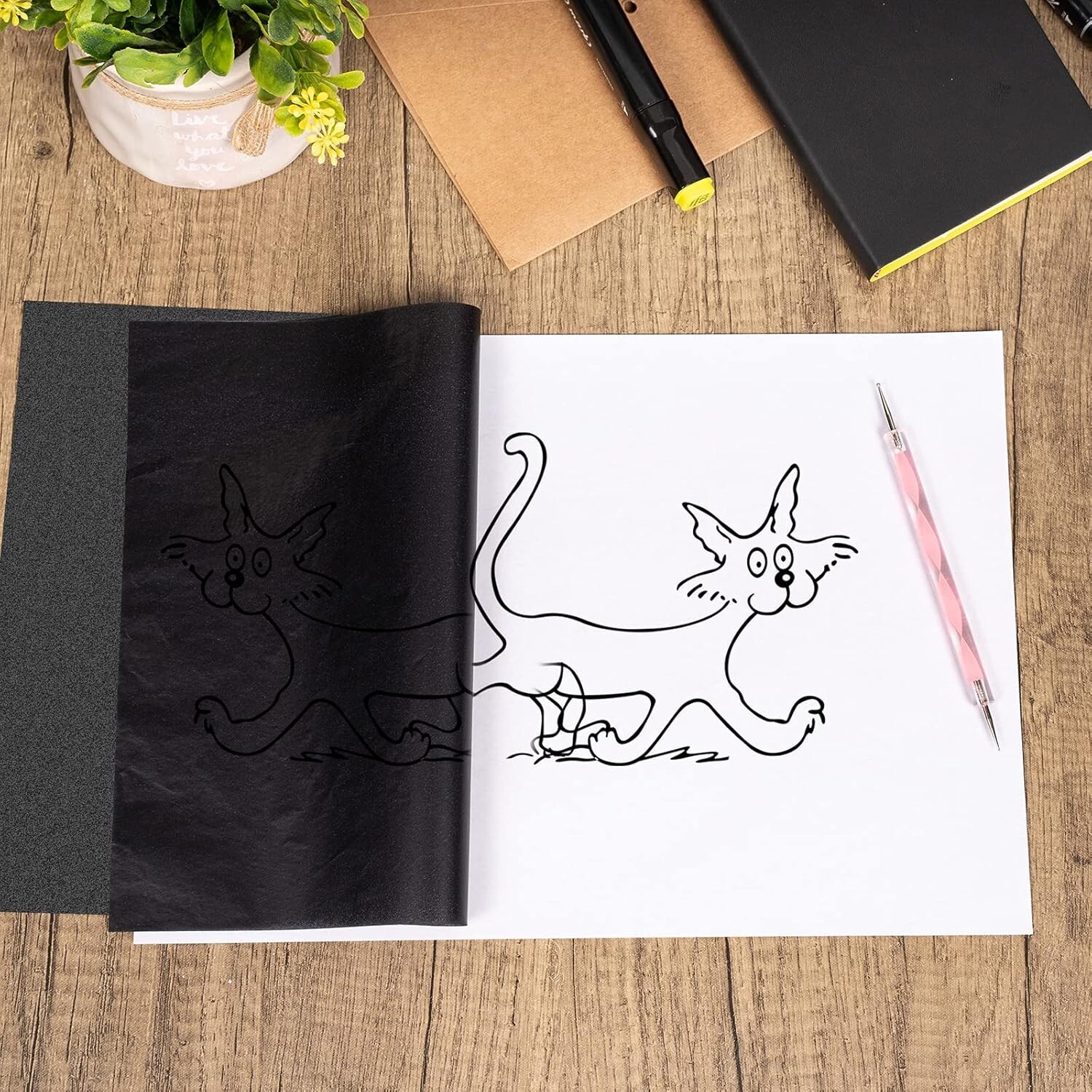 200 Sheets Carbon Paper Black Graphite Paper Transfer Tracing Paper and 5 Pieces