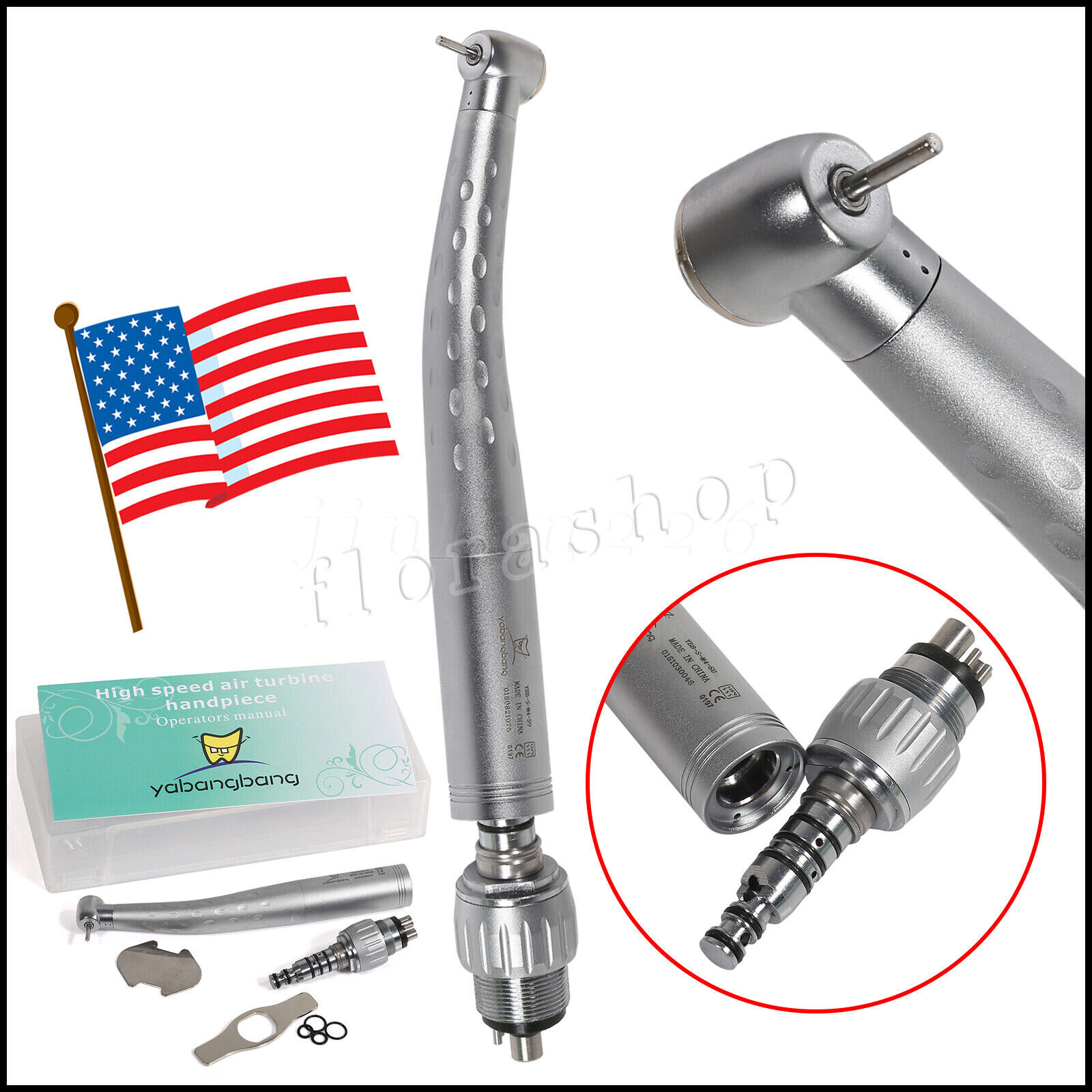 5x Dental Handpiece High Speed Push w/ 4Hole Quick Coupler 360 Swivel YABANGBANG