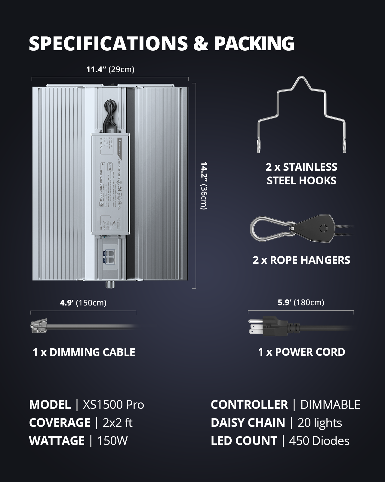 VIPARSPECTRA XS1500 Pro LED Grow Light Full Spectrum for Indoor Plant Veg Flower