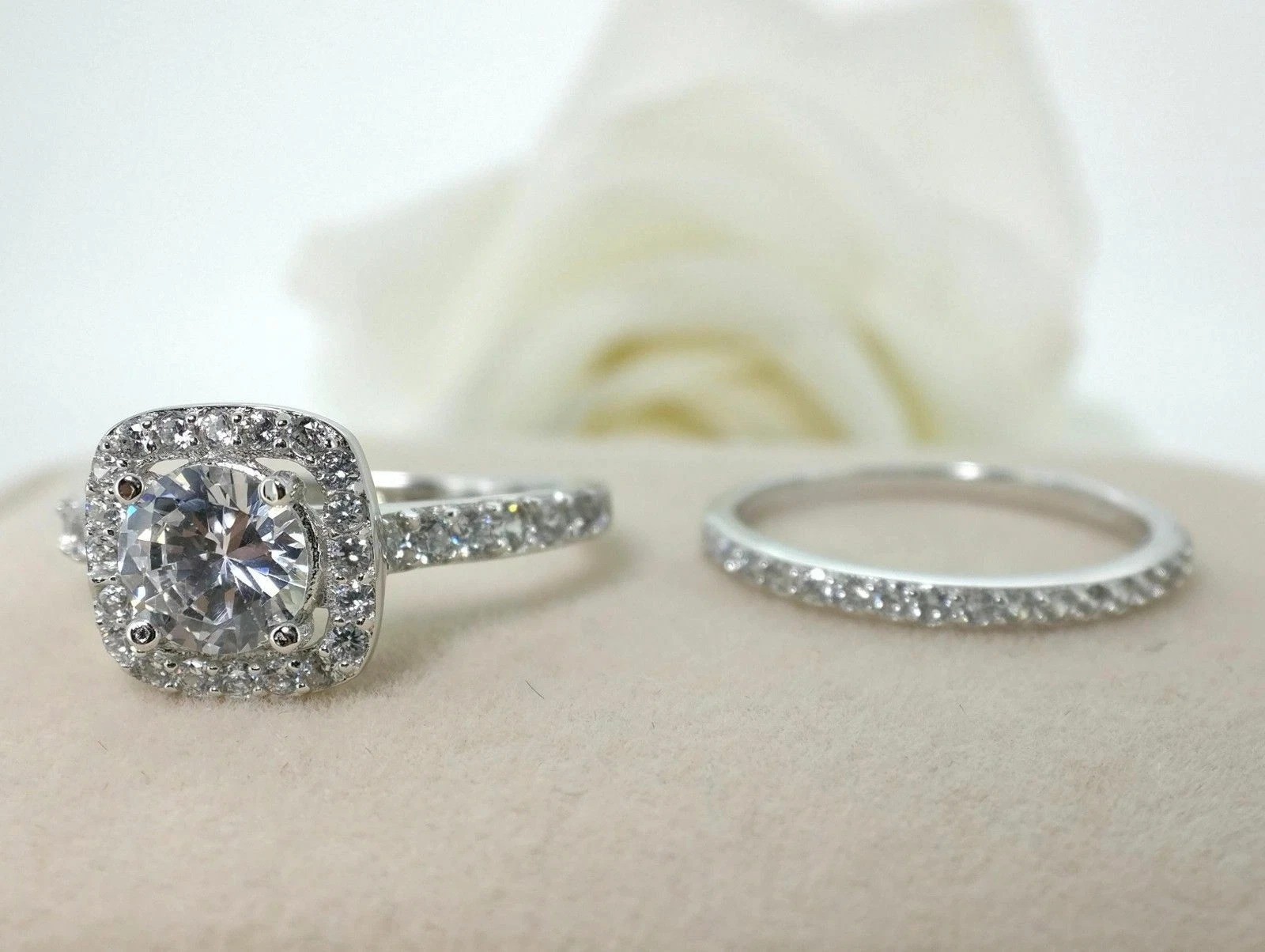 1.70 Round Cut Moissanite Wedding Bridal Ring Set Solid 14K White Gold For Women