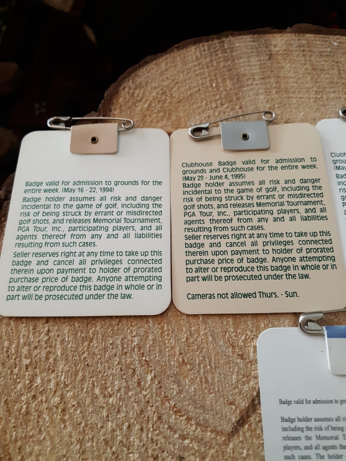 1994 1995 1996 1997 & 2001 Memorial Golf Tournament Patron & Clubhouse Badges