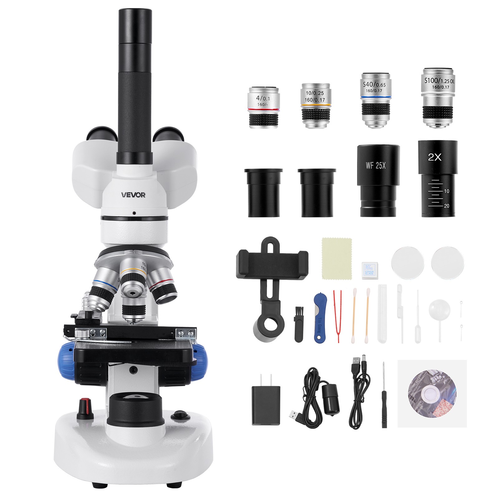 VEVOR Professional Trinocular Compound Microscope Kit 40-5000X Magnification