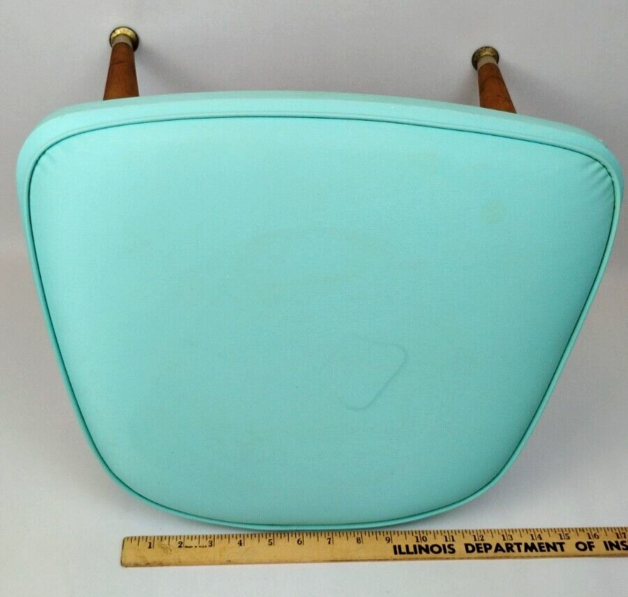 1963 Daystrom Atomic MCM Aqua Blue Vinyl Foot Stool 14" Tapered Peg Leg Gold Tip