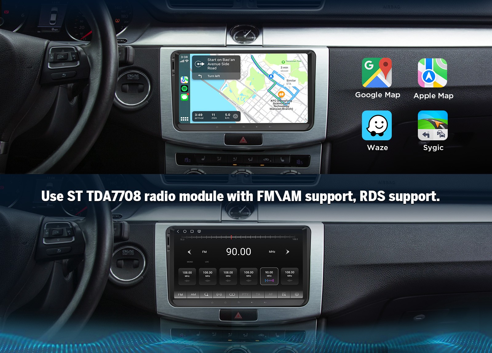 VWX6S Android 9" QLED 6+64GB for VW Tiguan Car Stereo Radio CarPlay GPS+CAM+DVR