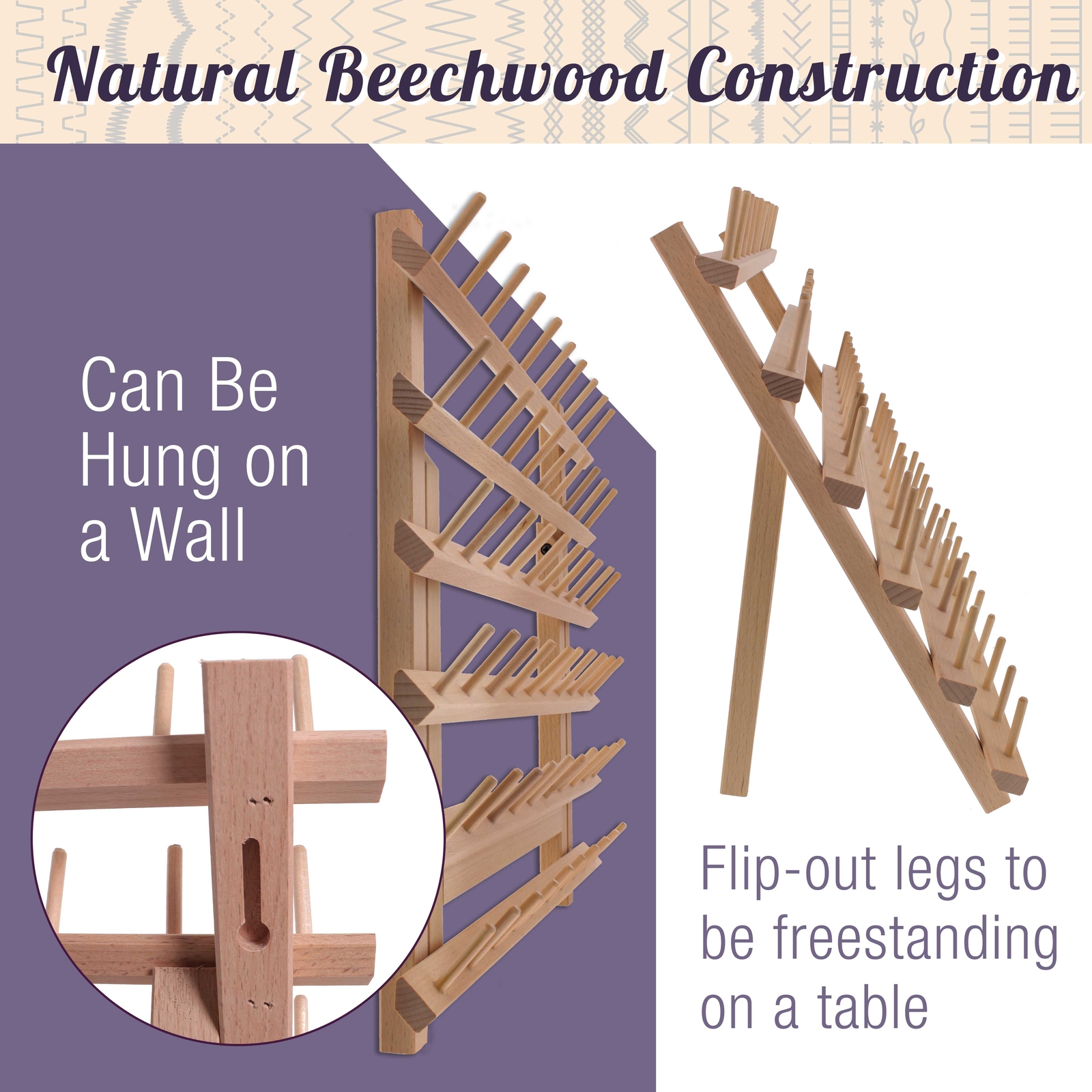 Premium Beechwood 60-Spool Sewing & Embroidery Thread Rack Stand