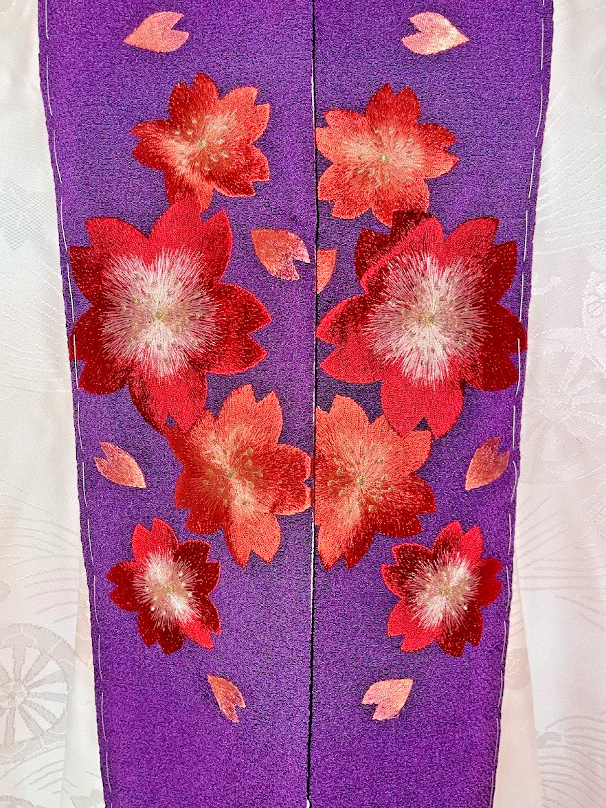 Vintage Silk Nagajuban For Furisode S 25.2in Yuki Japan Pink Sakura Kanoko