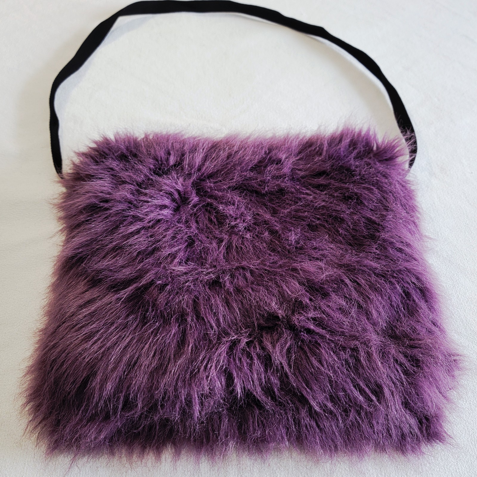 Vintage Y2K Faux Fur Punky Shoulder Bag Purple Medium Size for Women