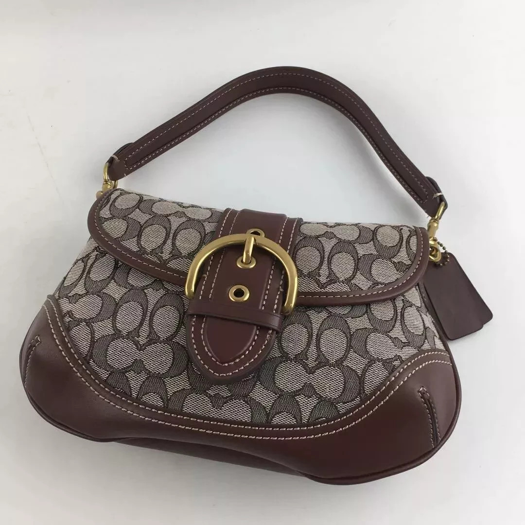 Coach CJ814 Soho Bag Signature Jacquard Maple Brown Shoulder Handbag Outlet