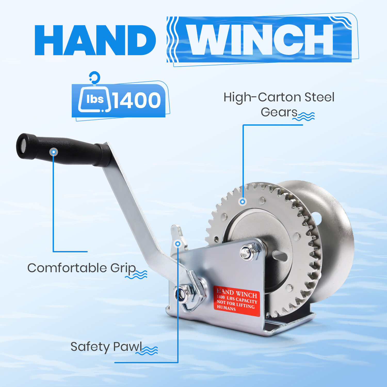 Steel Hand-Crank Marine Winch w/ Ratchet for Boat Trailer 1400LBS Universal ATV