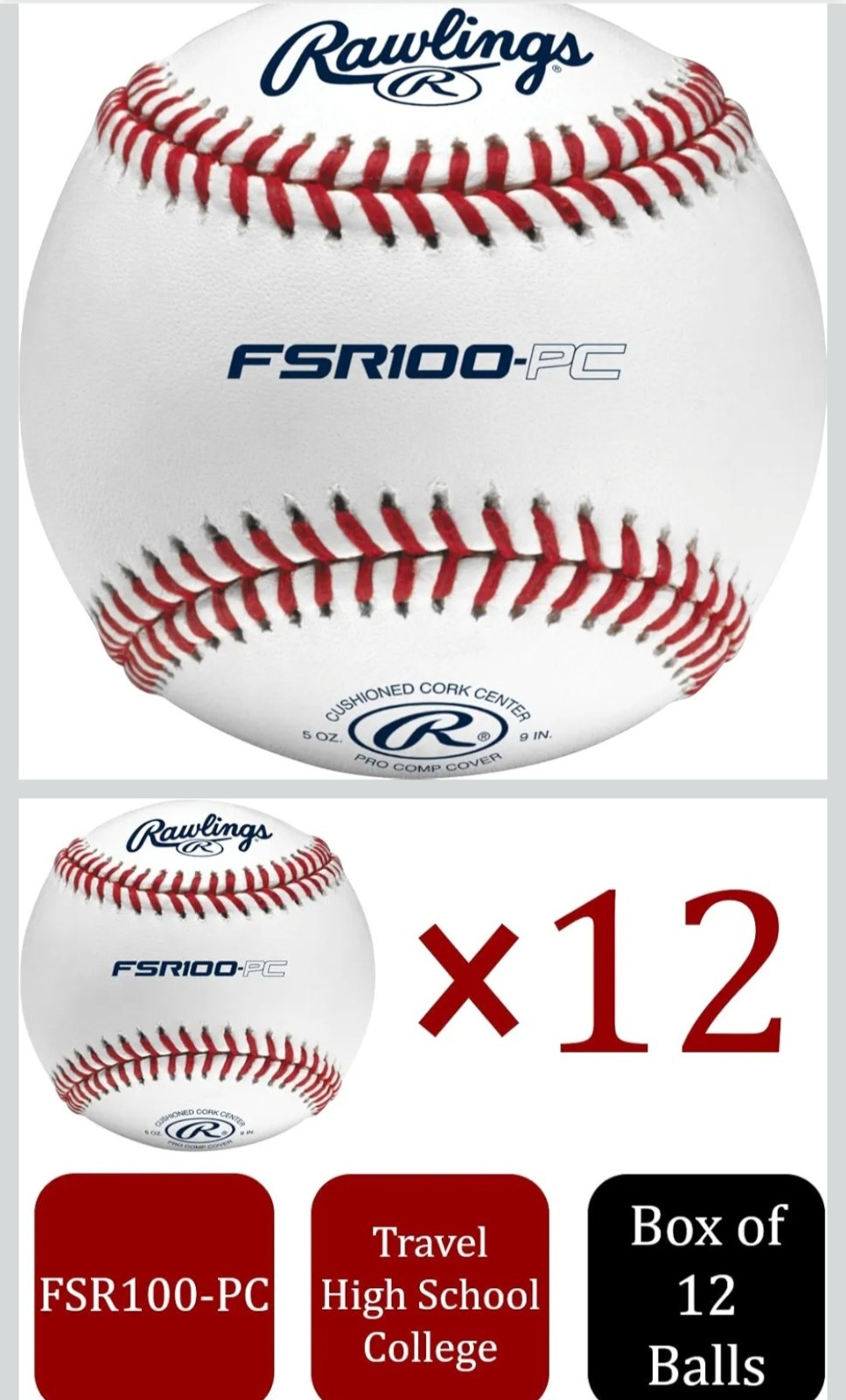 Rawlings | Pro Comp Practice Baseballs | Collegiate High School Travel 12 Pieces