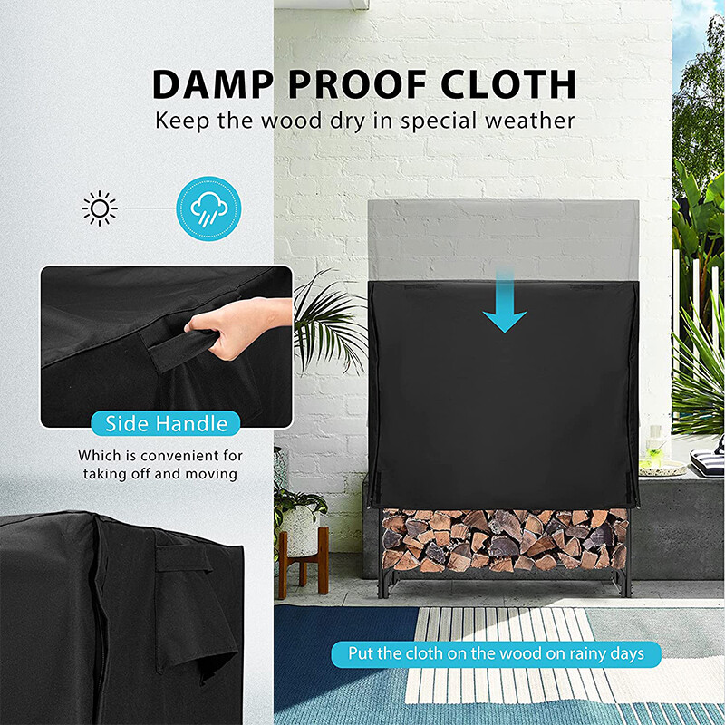 4Ft Heavy Duty Indoor Outdoor Firewood Storage Log Rack w/ Cover Combo Set Black