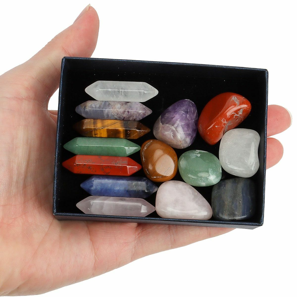 Set of 14 Healing Crystal Natural Gemstone Reiki Chakra Collection Stones w/ Box