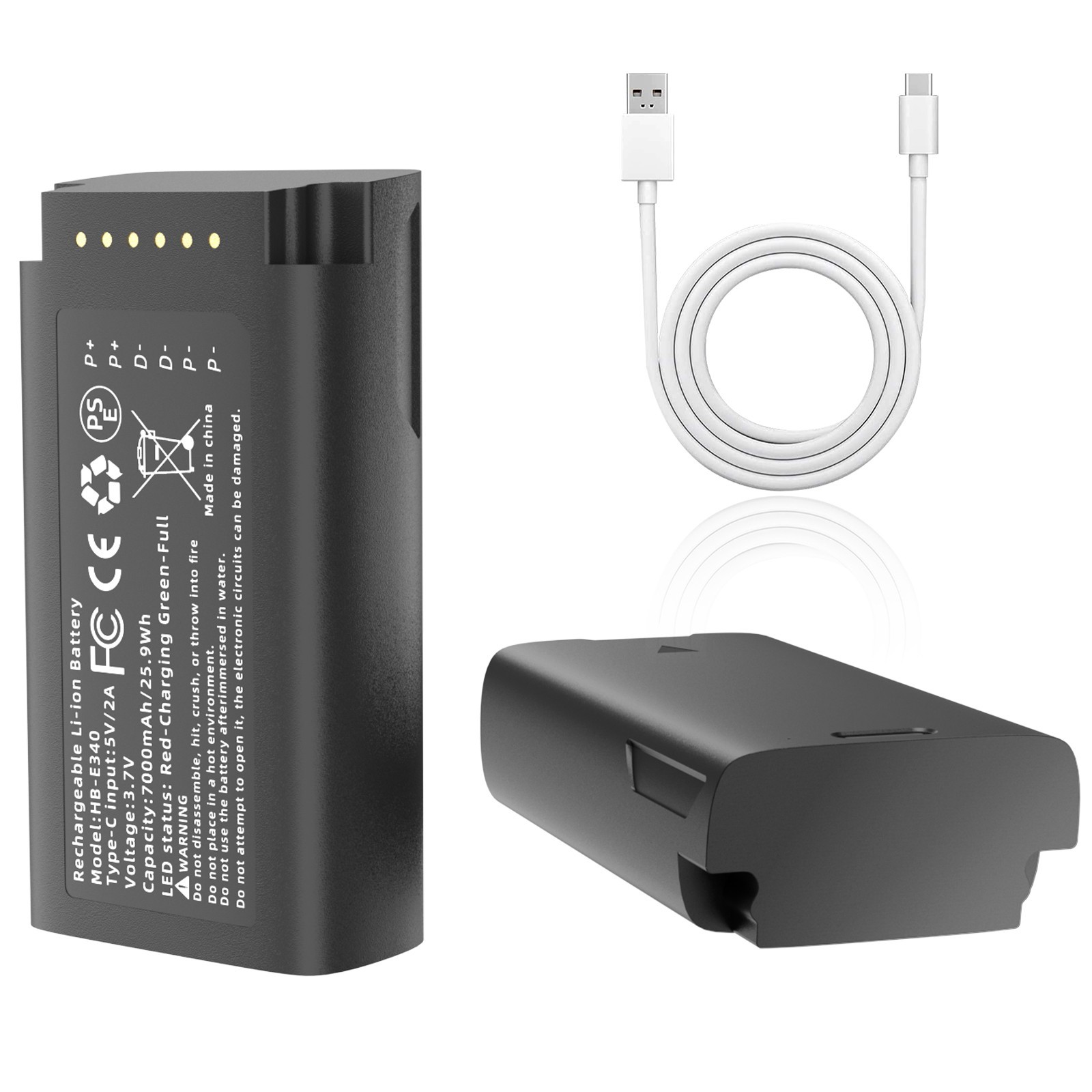 2pcs E340 Rechargeable Battery Backup 7000mAh with USB-C for eufy Video Doorbell