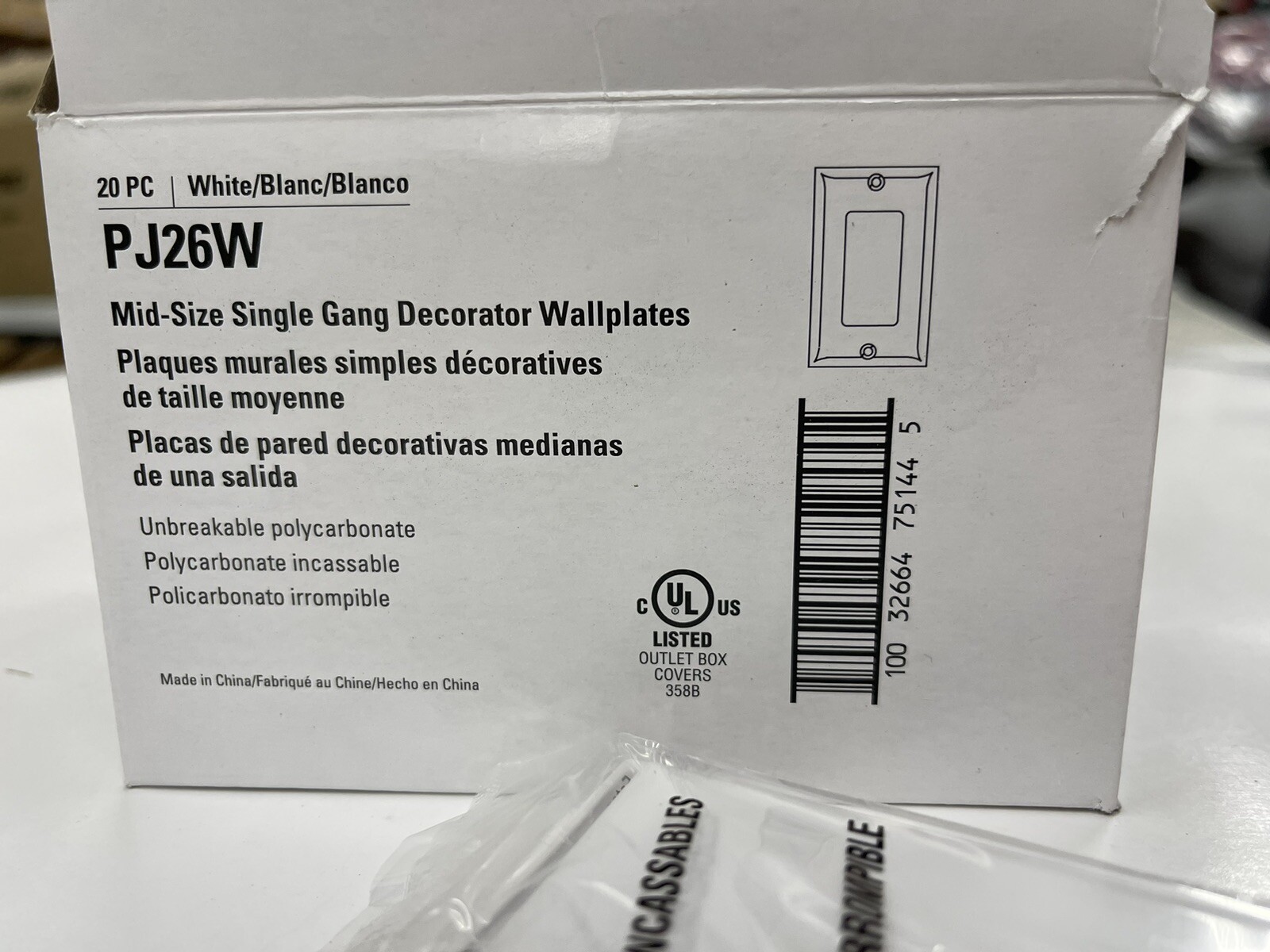 Case of 200 Eaton White 1G UNBREAKABLE Mid-Size Wallplates GFI GFCI Cover PJ26W