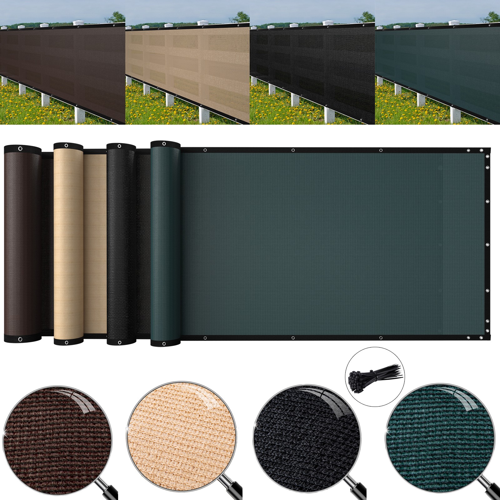 Fence Privacy Screen Mesh Cover Garden Yard 4' 5' 6' 8' Black Green Beige Brown