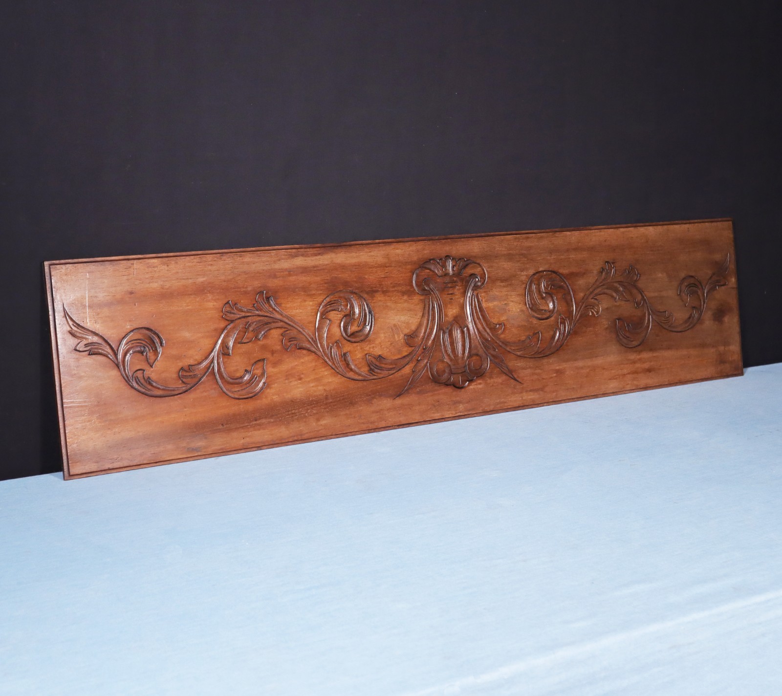 45" Wide Antique French Solid Walnut Wood Panel/Crest Pediment w/Carvings