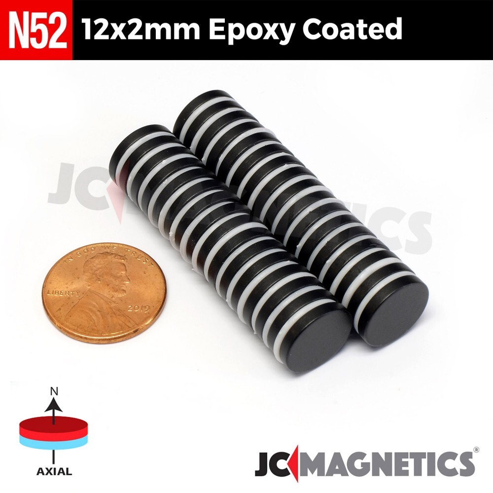 12mm x 2mm Epoxy Coated Super Strong N52 Rare Earth Neodymium Magnet Disc 12x2mm