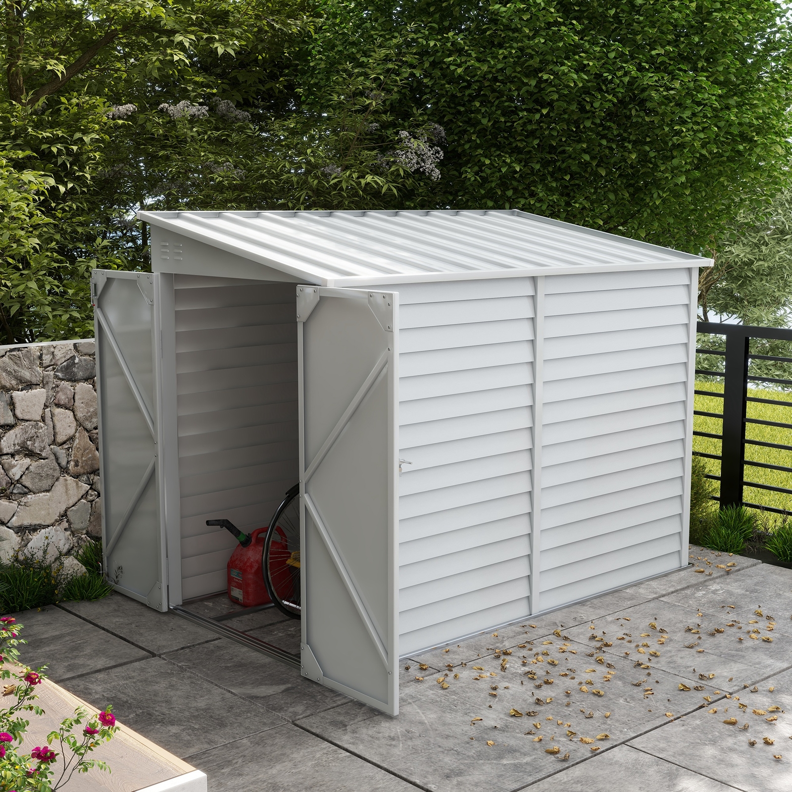 Outdoor Storage Shed Lean to Shed with Foundation Lockable Doors for Patio Lawn