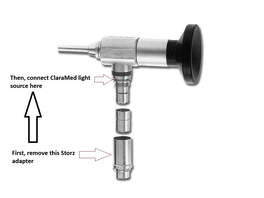 ClaraMed phone endoscope adapter with Olympus compatible LED light source S3