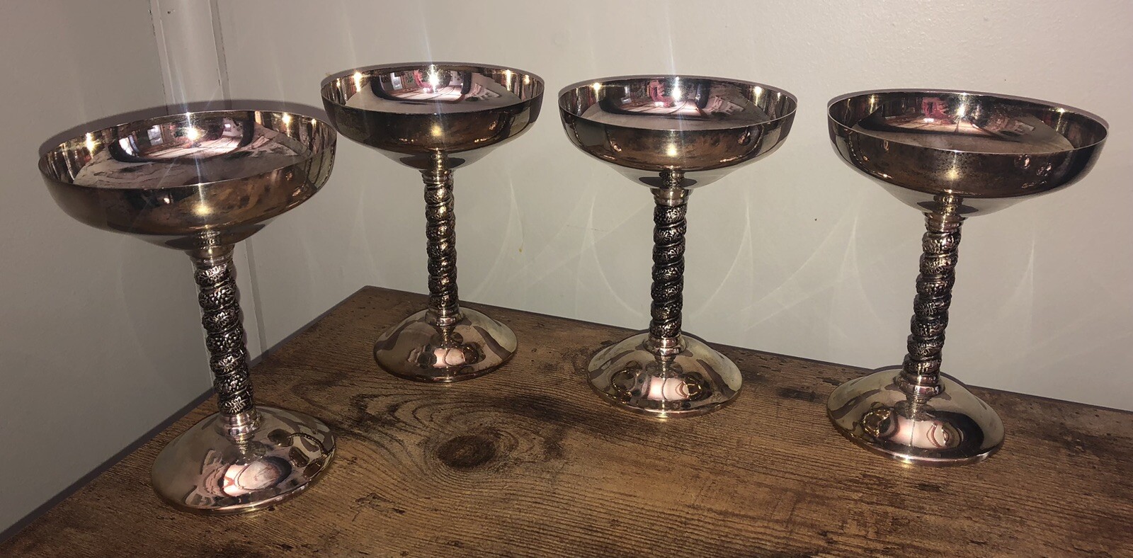 (12) Vintage Alfonso Lara Silverplate Wine Cups Goblets Spain Vine Twisted Stem