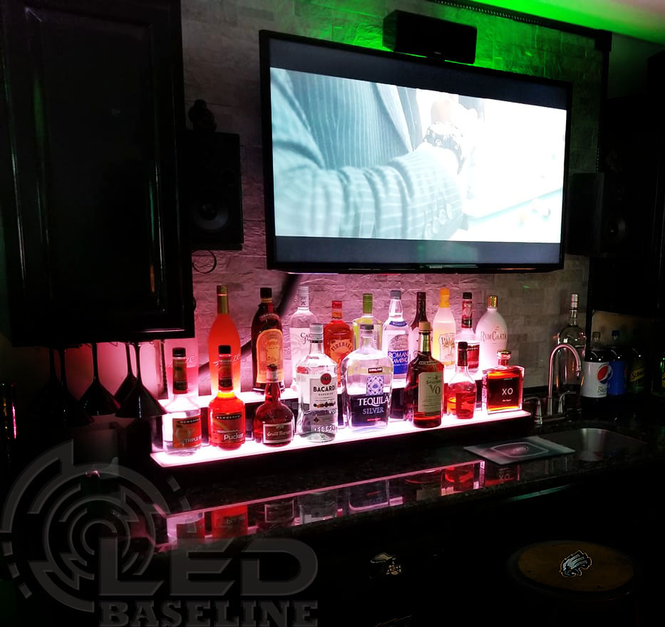 34" LED BAR SHELF, Two Step, Liquor Bottle Shelves, Bottle Display Shelving rack