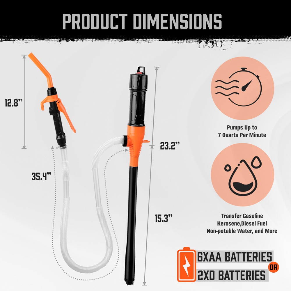 Battery Powered Electric Fuel Transfer Siphon Pump Gas Oil Water Liquid 2.2 GPM