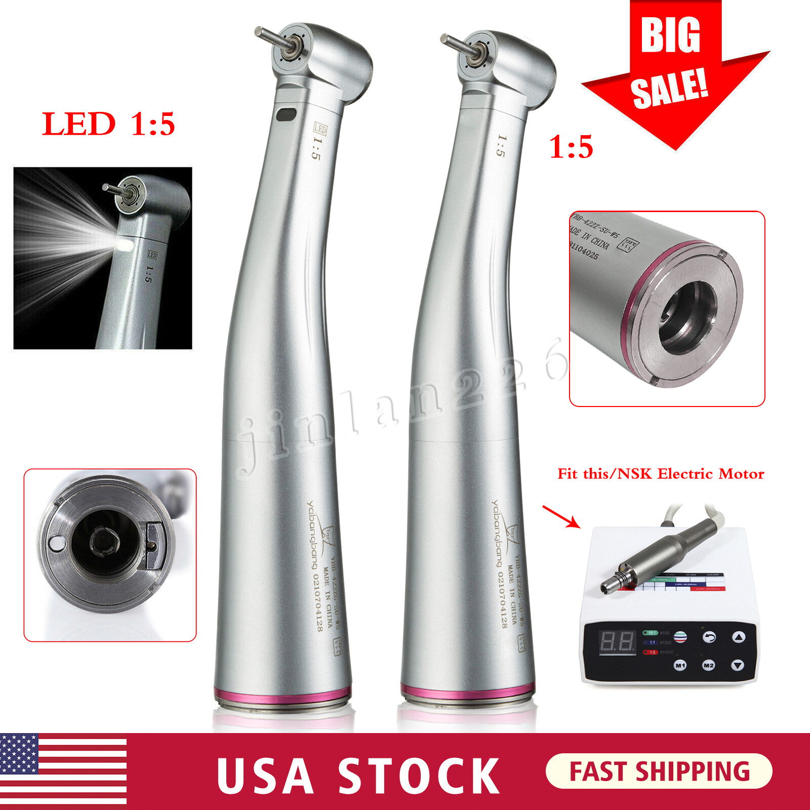 NSK Style Dental Brushless LED Electric Micro Motor 1:1/1:5 Increasing Handpiece