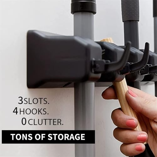 Broom and Mop Holder Wall Mount, Hooks Hanger for Mops and Broom, Organizer
