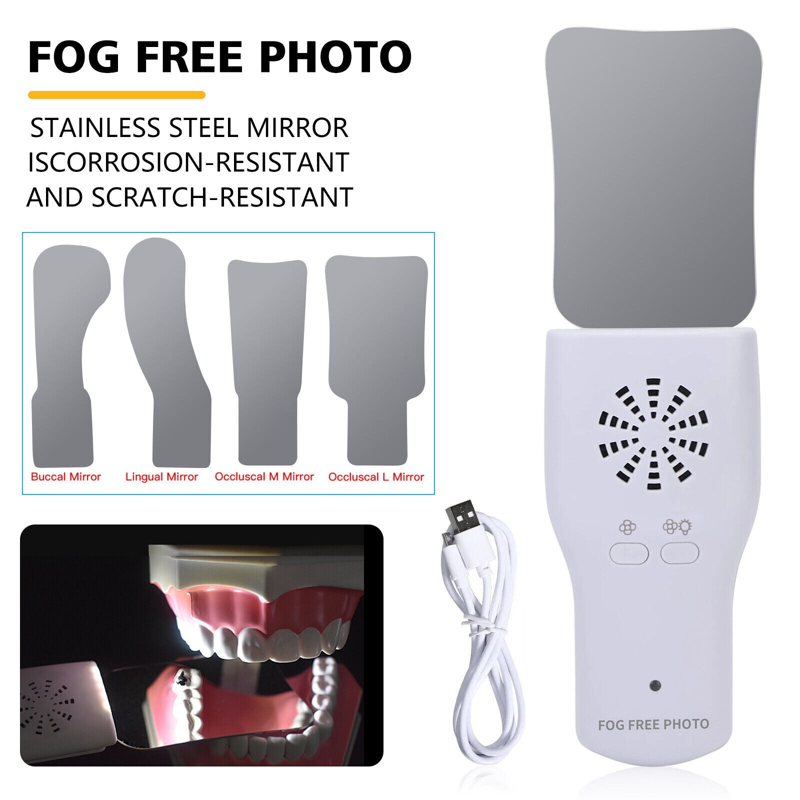 Dental Occlusal Mirror Fog Free LED Intra Oral Photo System 4*Mirrors Anti-Fog d