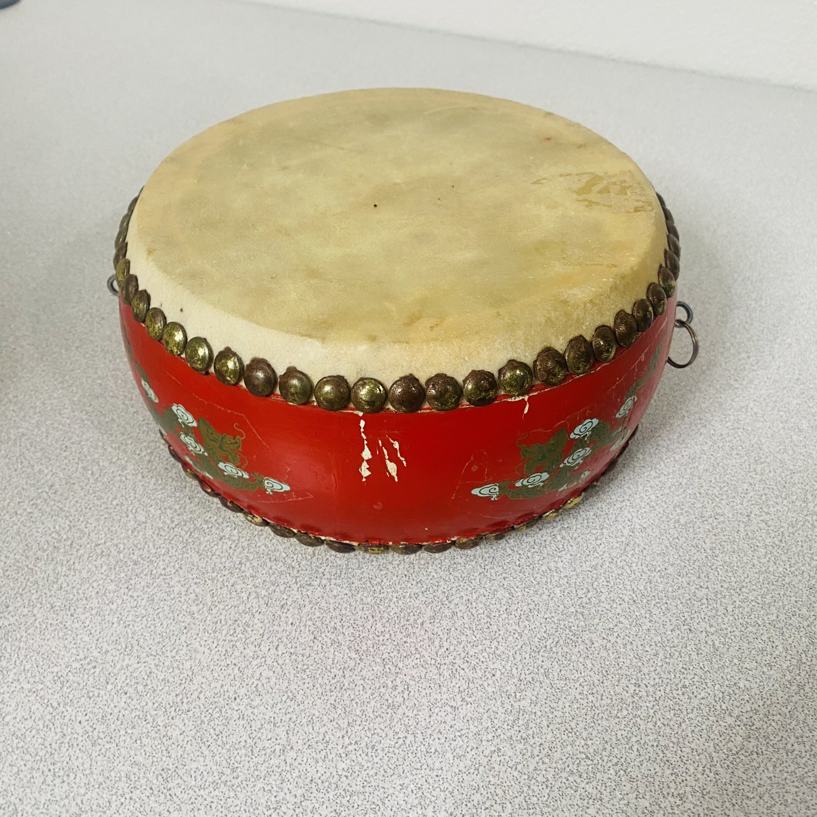 Chinese Red Dragon Dance Drum Double Sided Traditional Festival Parade Tanggu