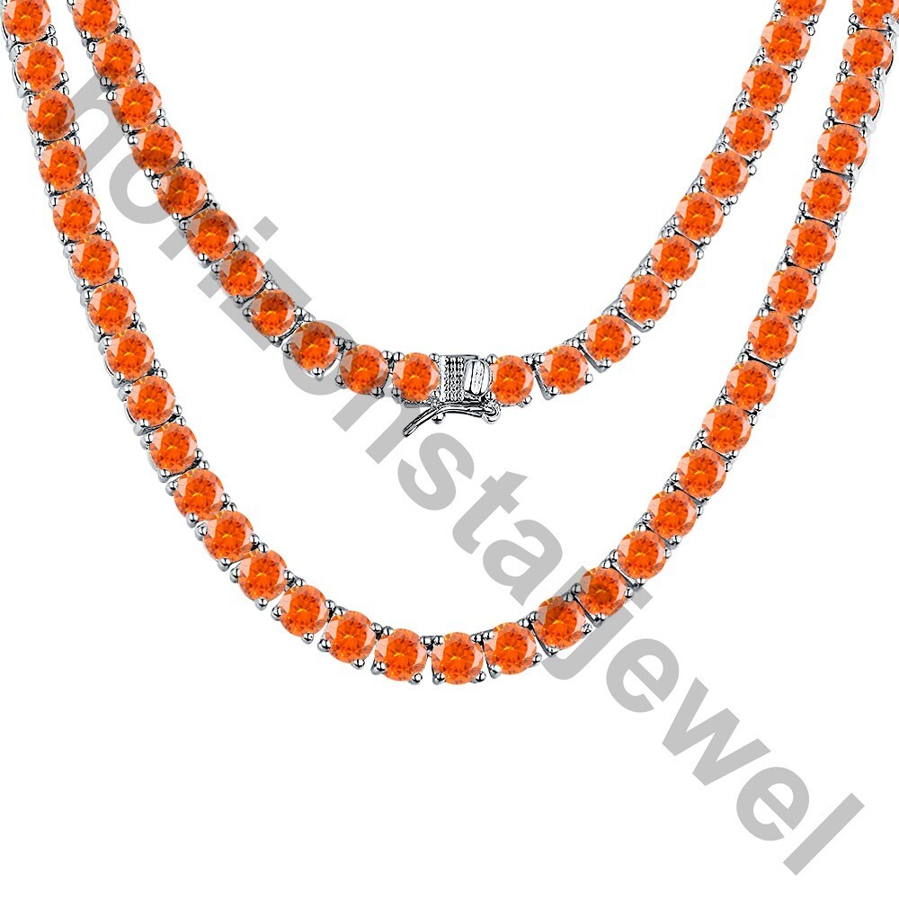 22" Tennis 5 MM Necklace 55 Ct Round Cut Orange Sapphire 14K White Gold Over